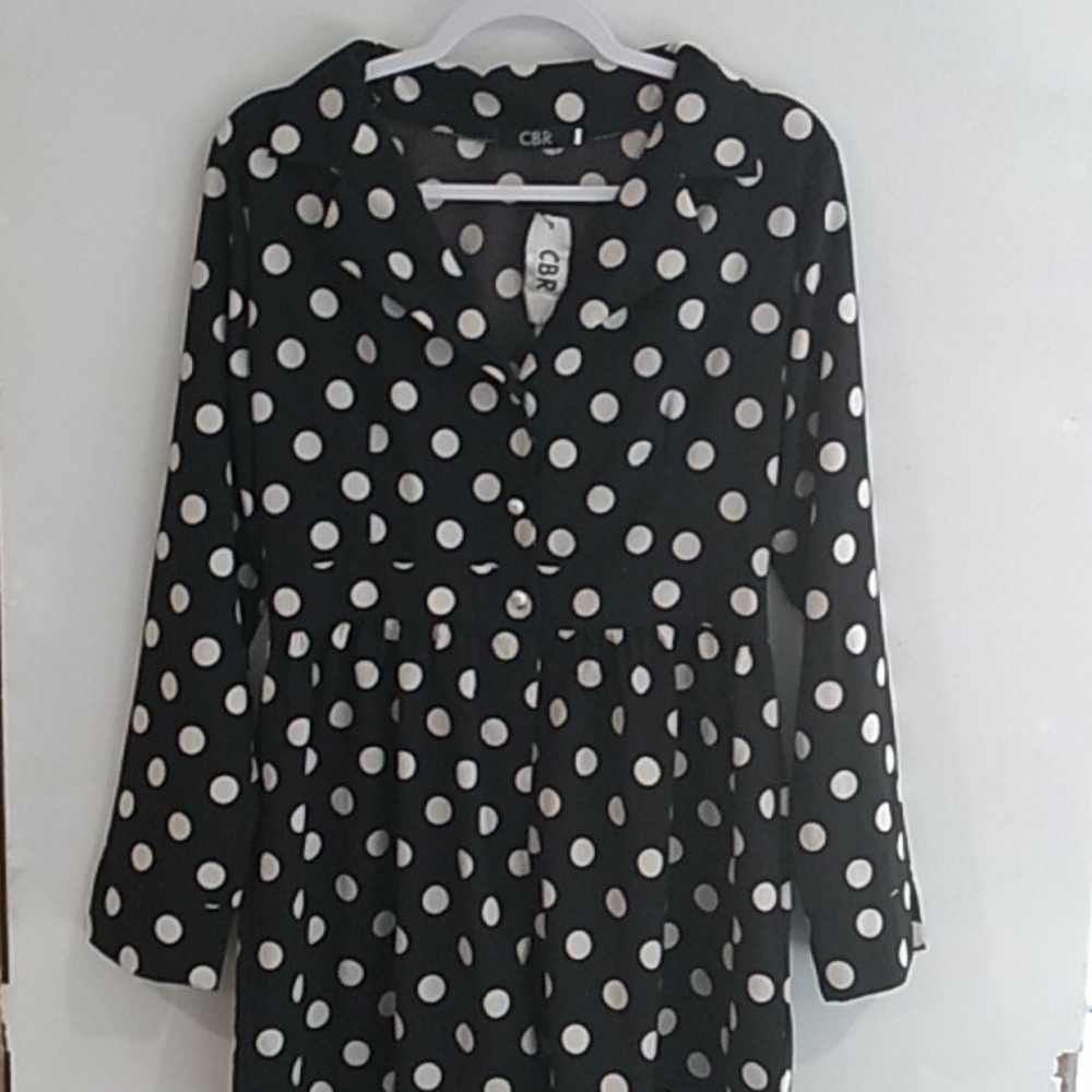 CBR•Romper• black and white polka-dot button up
